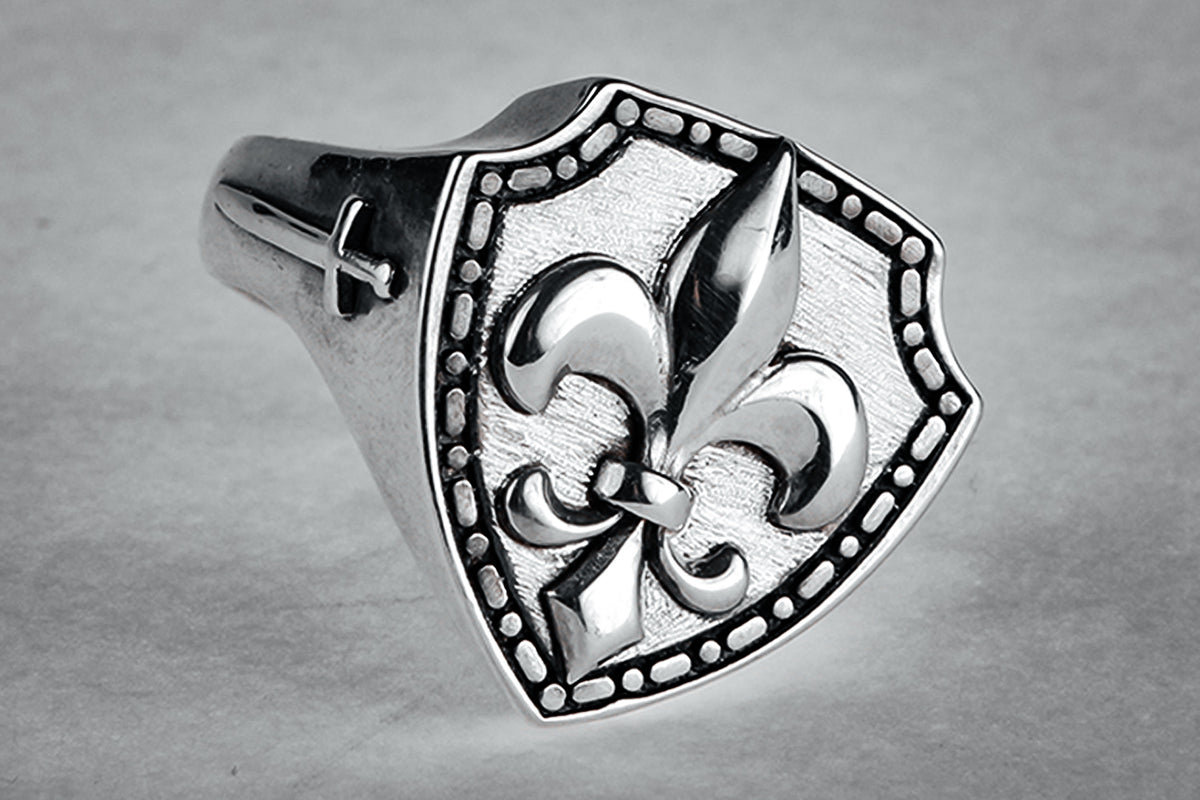 HOT Bague Homme Bague Argent Fleur De Lys Chevaliere Argent